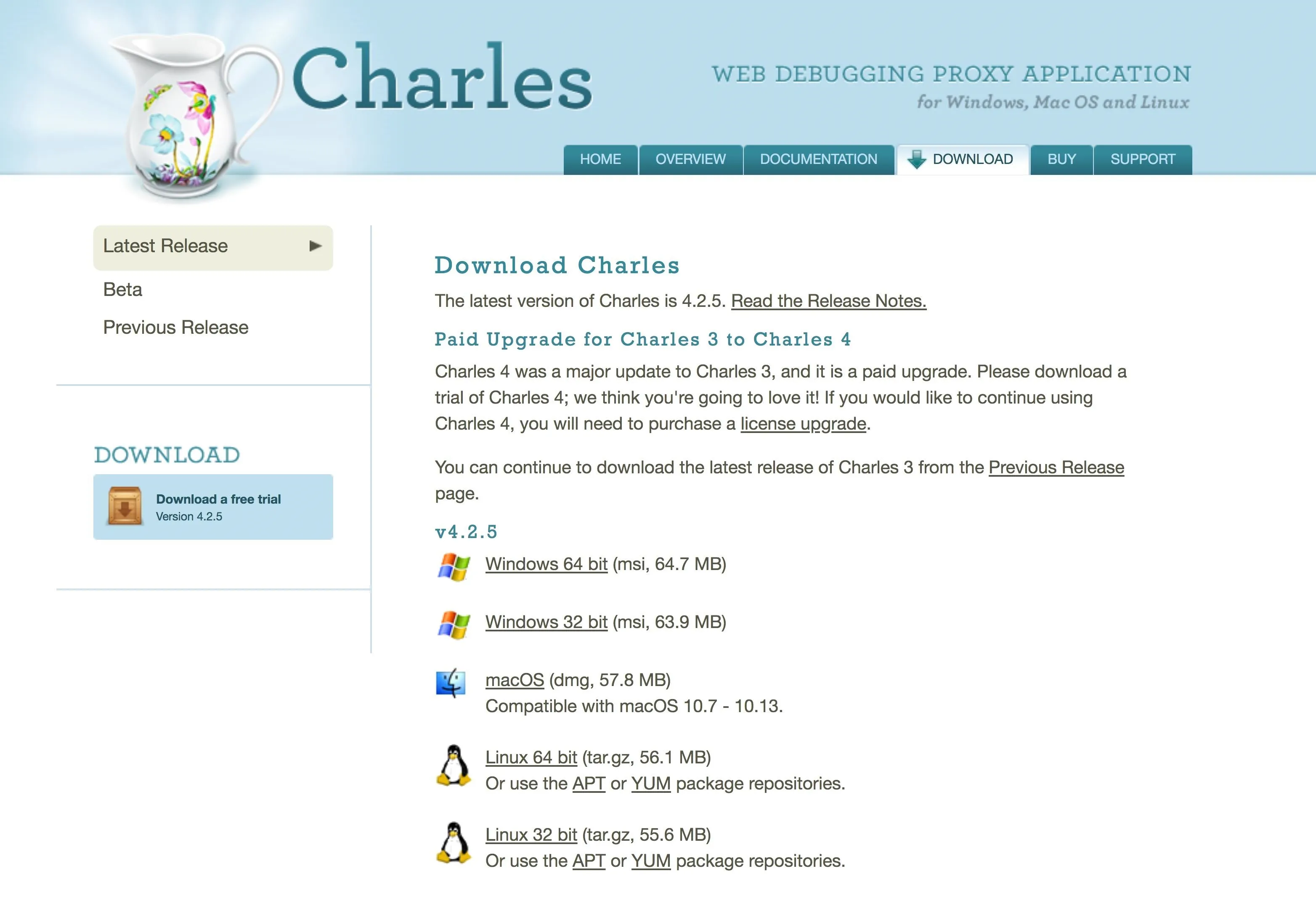 Charles Web Debugging Proxy Application Download Page