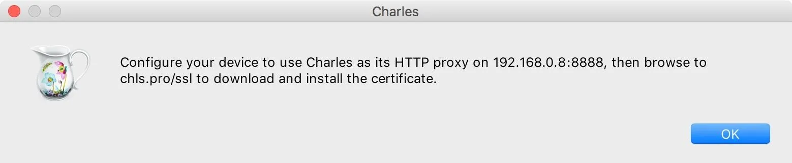 "Error message in Charles Proxy indicating HTTP proxy configuration."