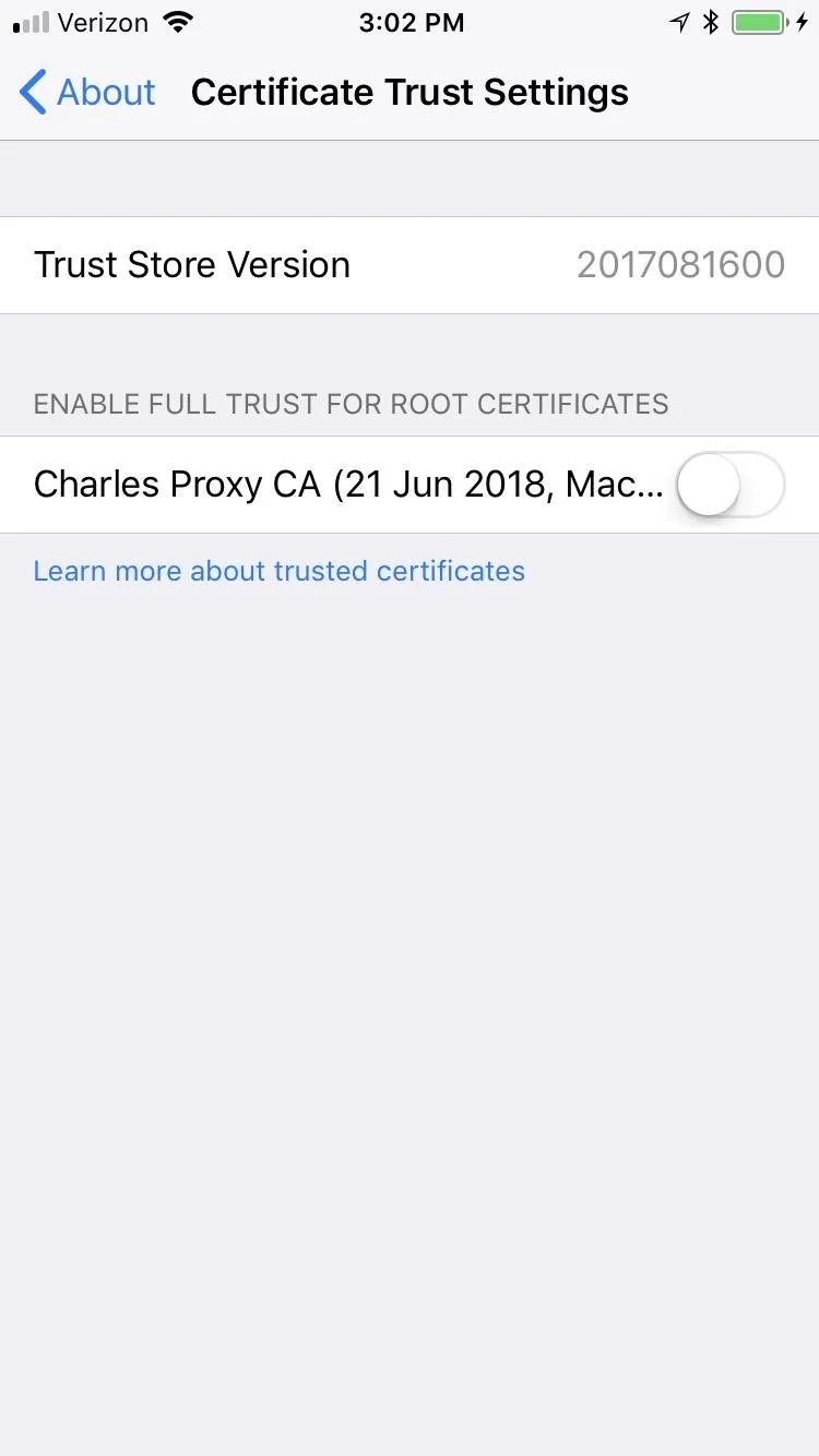 Certificate trust settings for Charles Percy.