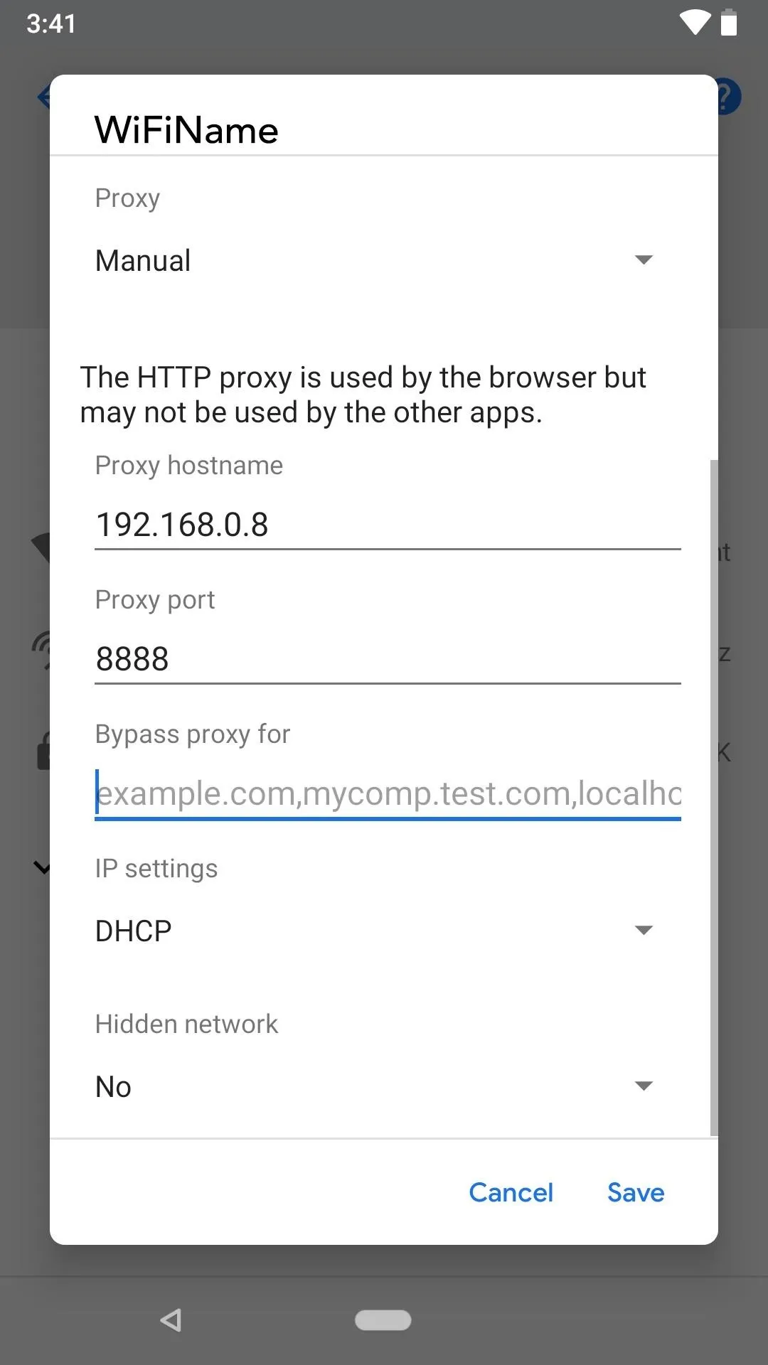 Network settings configuration screen on a mobile device.