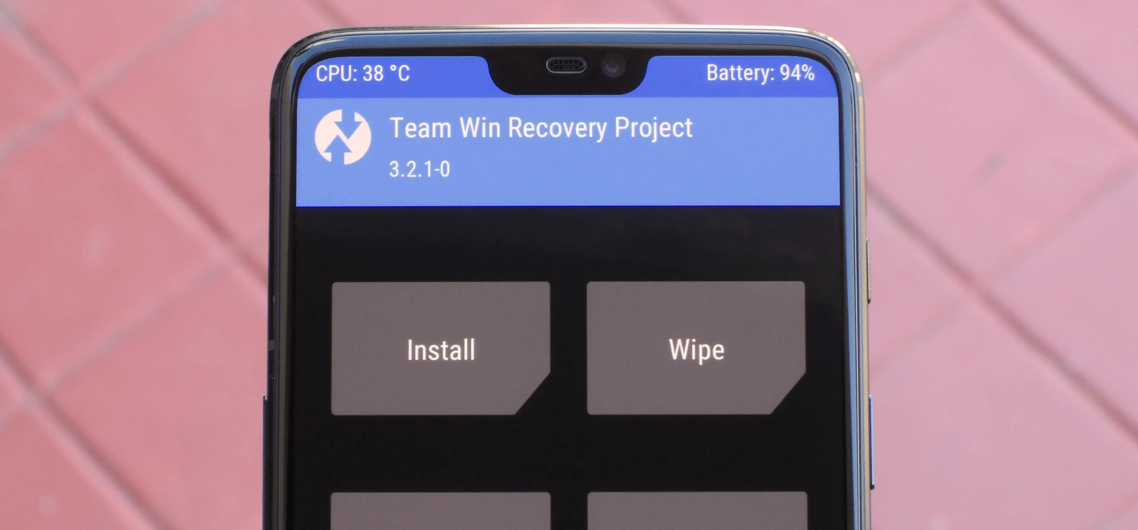 Android device interface with TWRP recovery options.