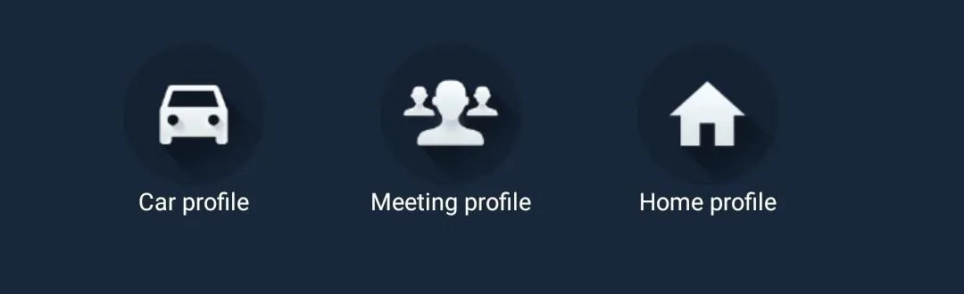 Car, Meeting, and Home profile icons