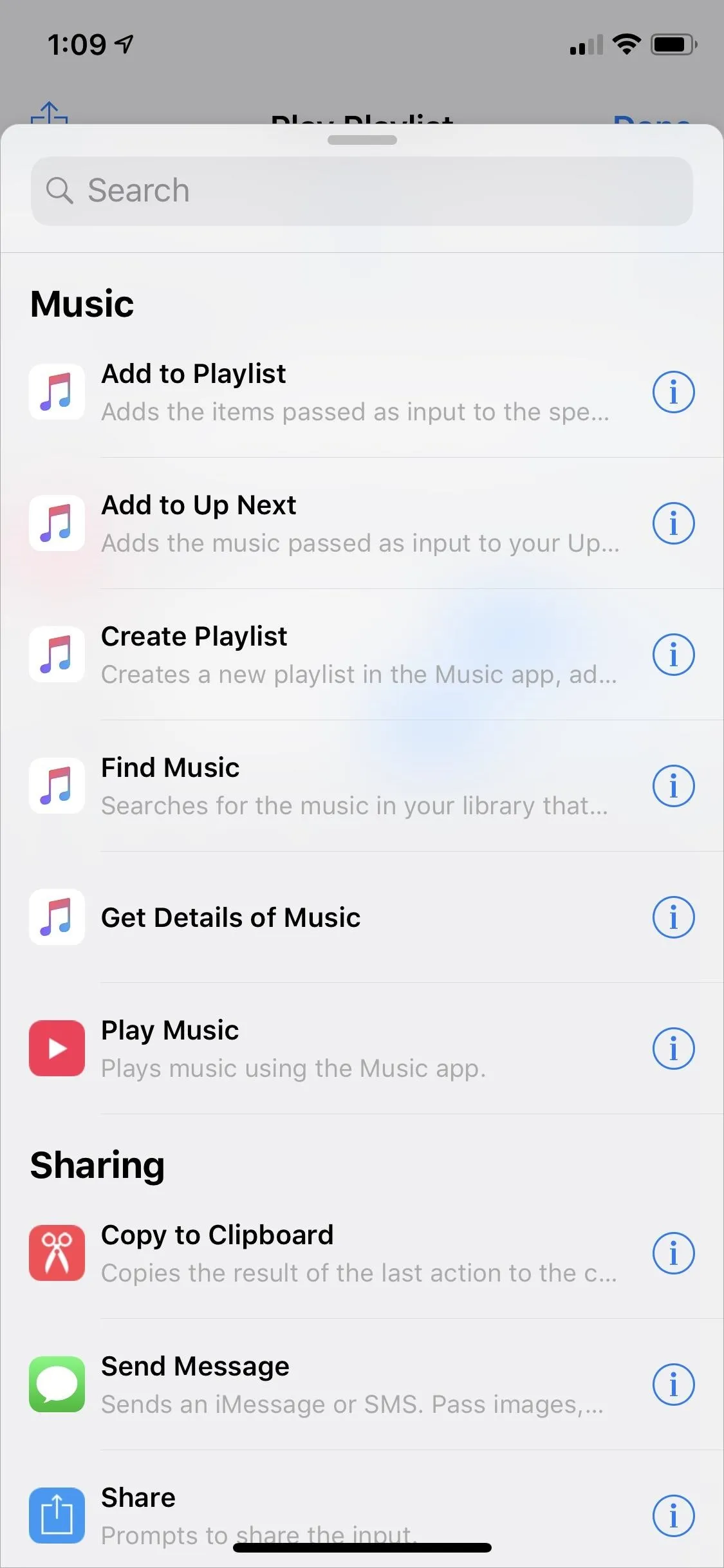 Music and sharing options displayed on a mobile device.