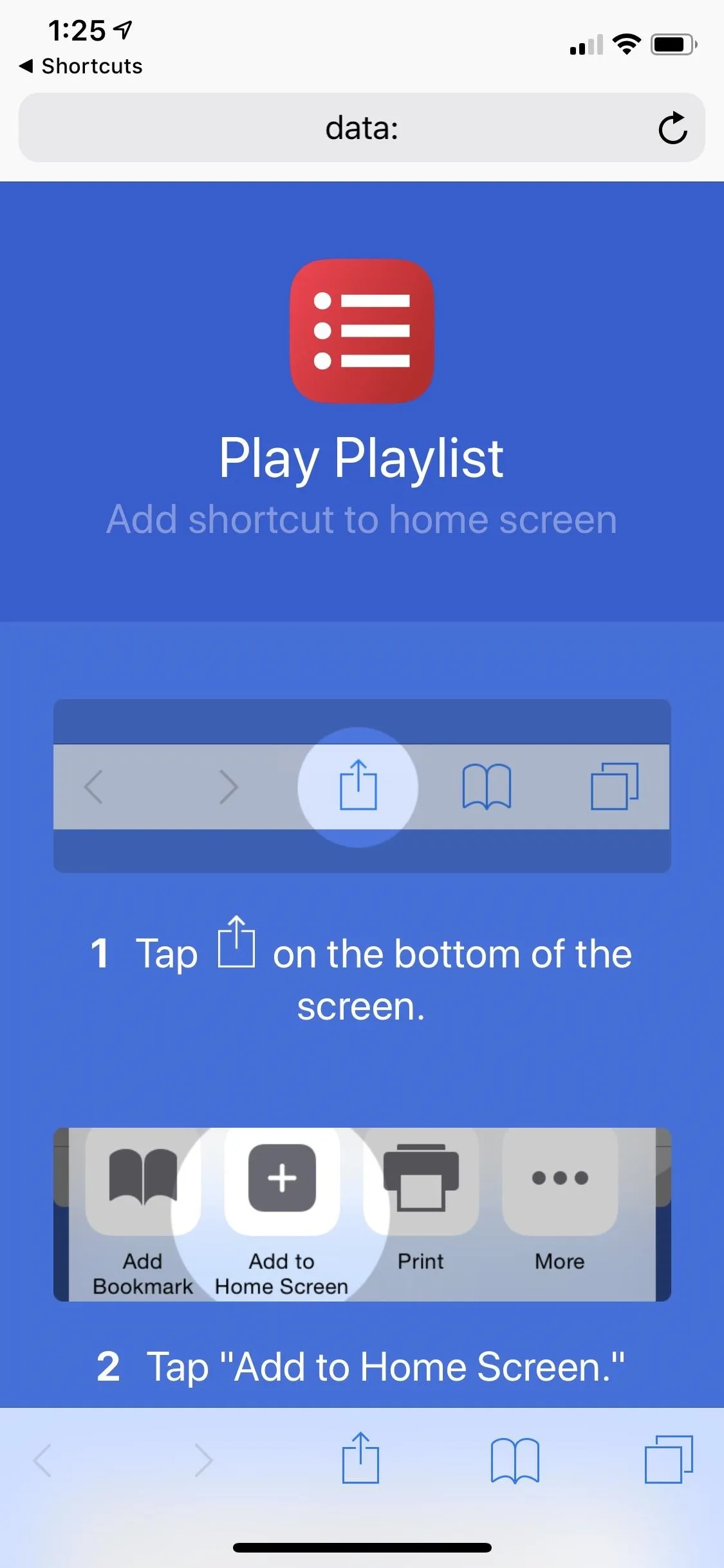 Instructions for using a mobile app to play a playlist.
