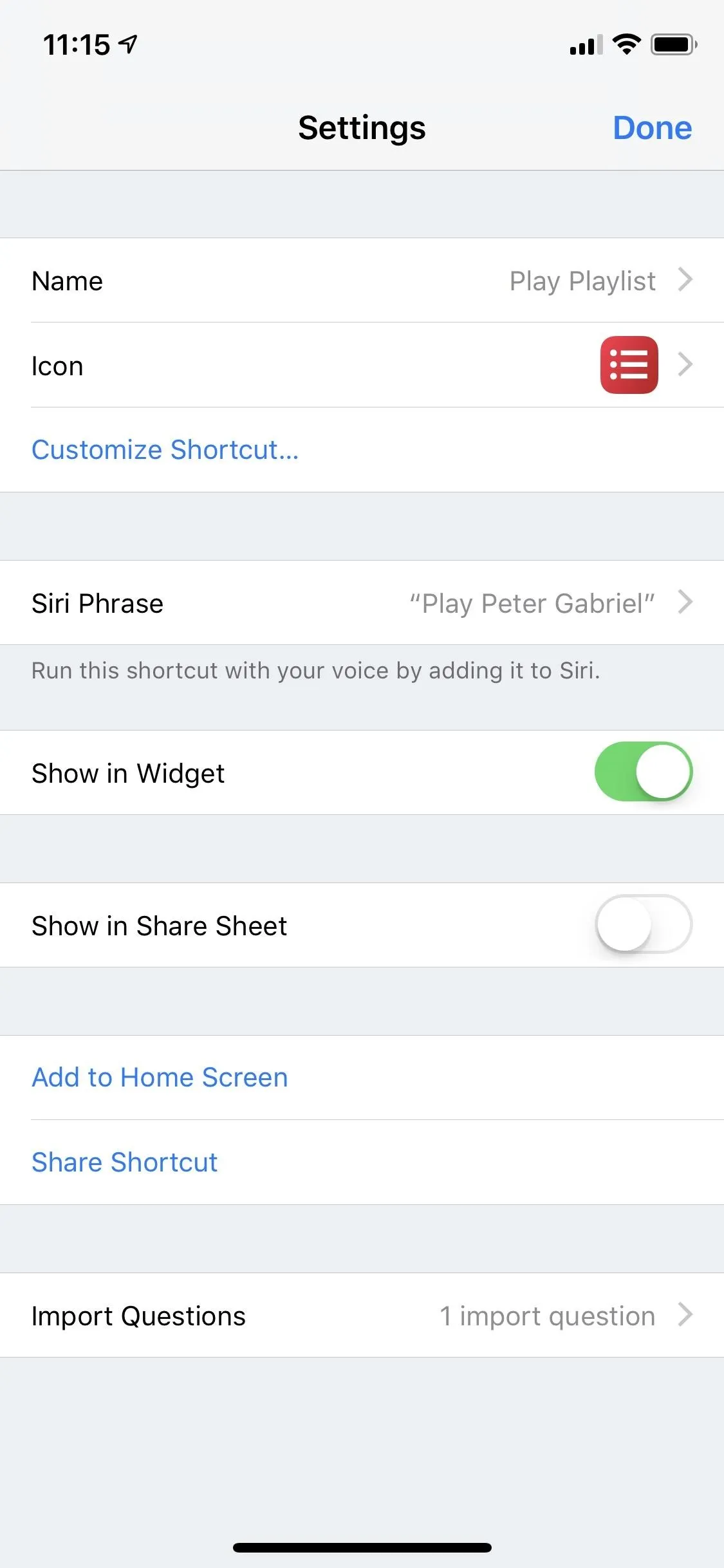 Settings menu on a mobile device with toggle options.