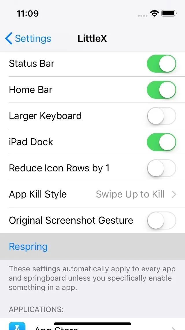 Settings menu displayed on a mobile device featuring options for customization.