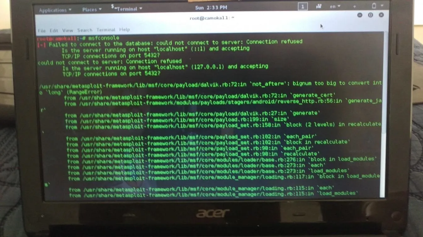 Terminal window displaying command line output on a laptop screen.