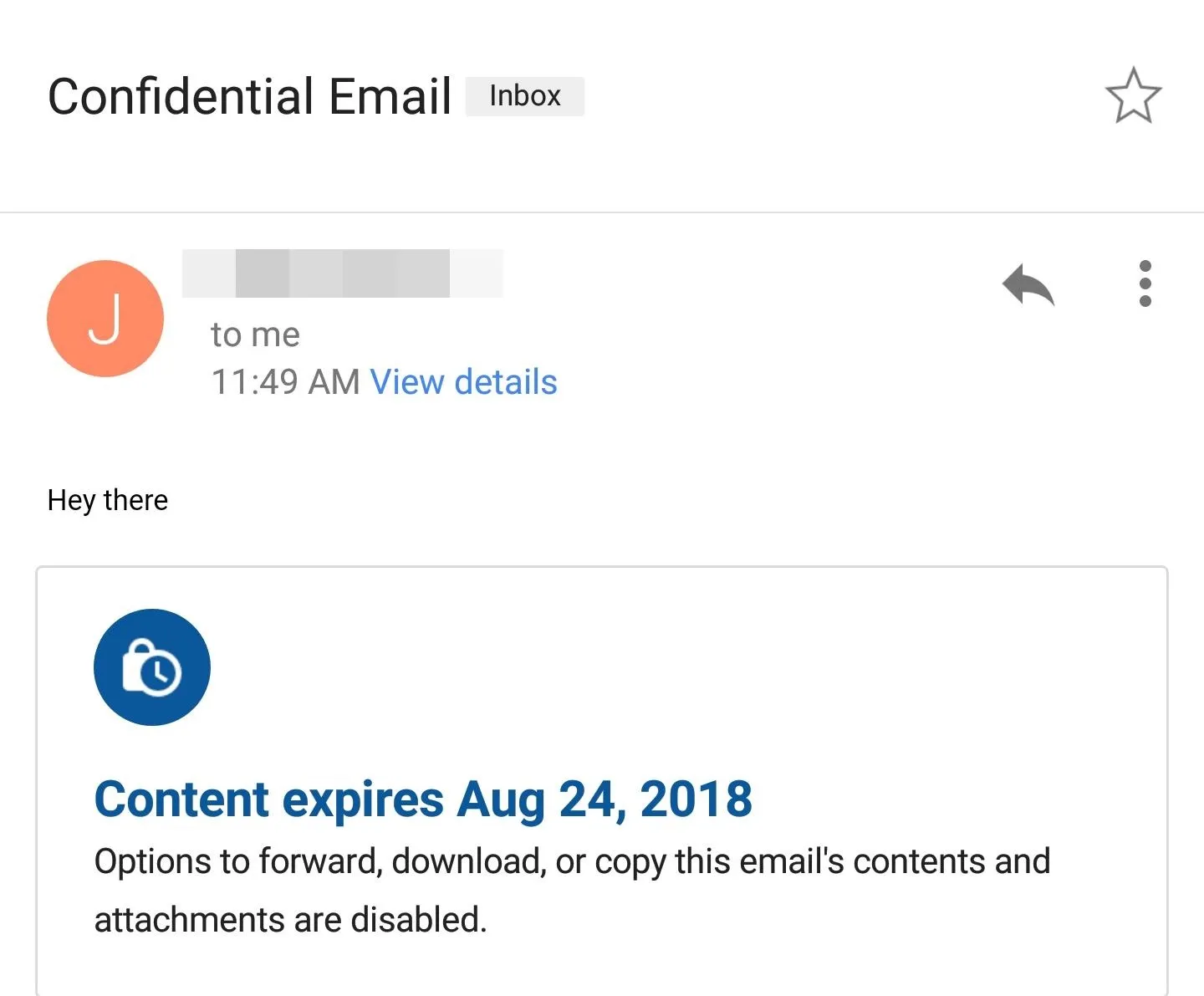 Confidential email notification with content expiration date.