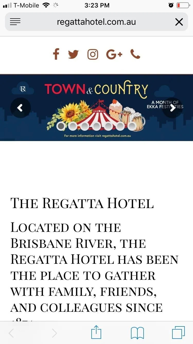 Regatta Hotel overview on a mobile display.