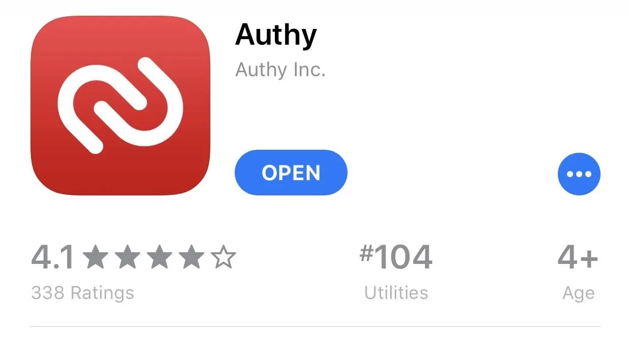 Authy app icon with rating and download details.