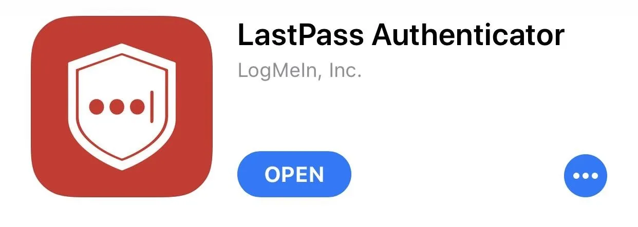 LastPass Authenticator app interface with an "Open" button.