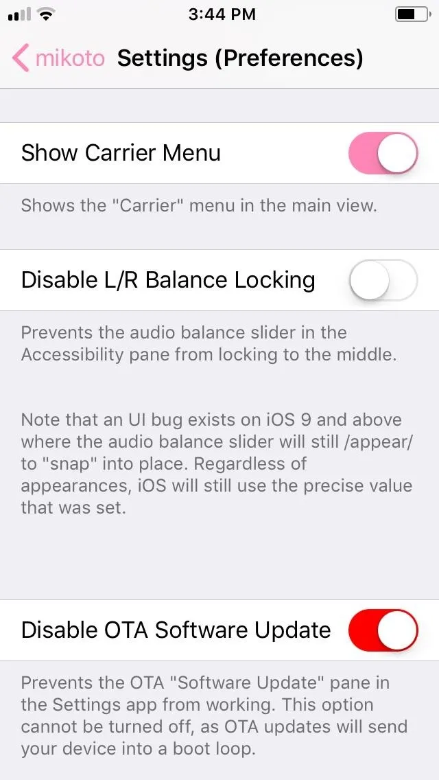 Settings menu on a mobile device showing options for carrier menus and balance locking.