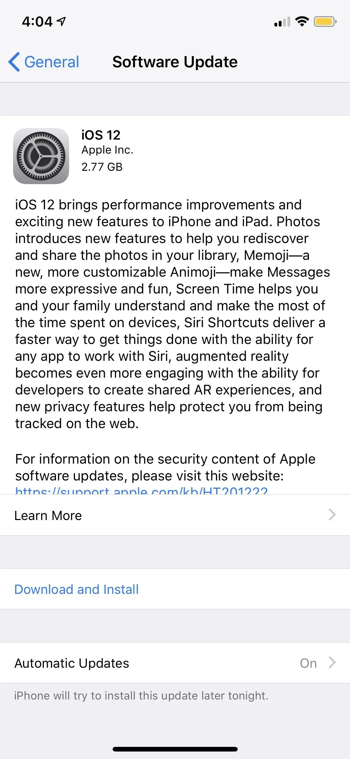 Software update notification for iOS 17 with details on new features and improvements.