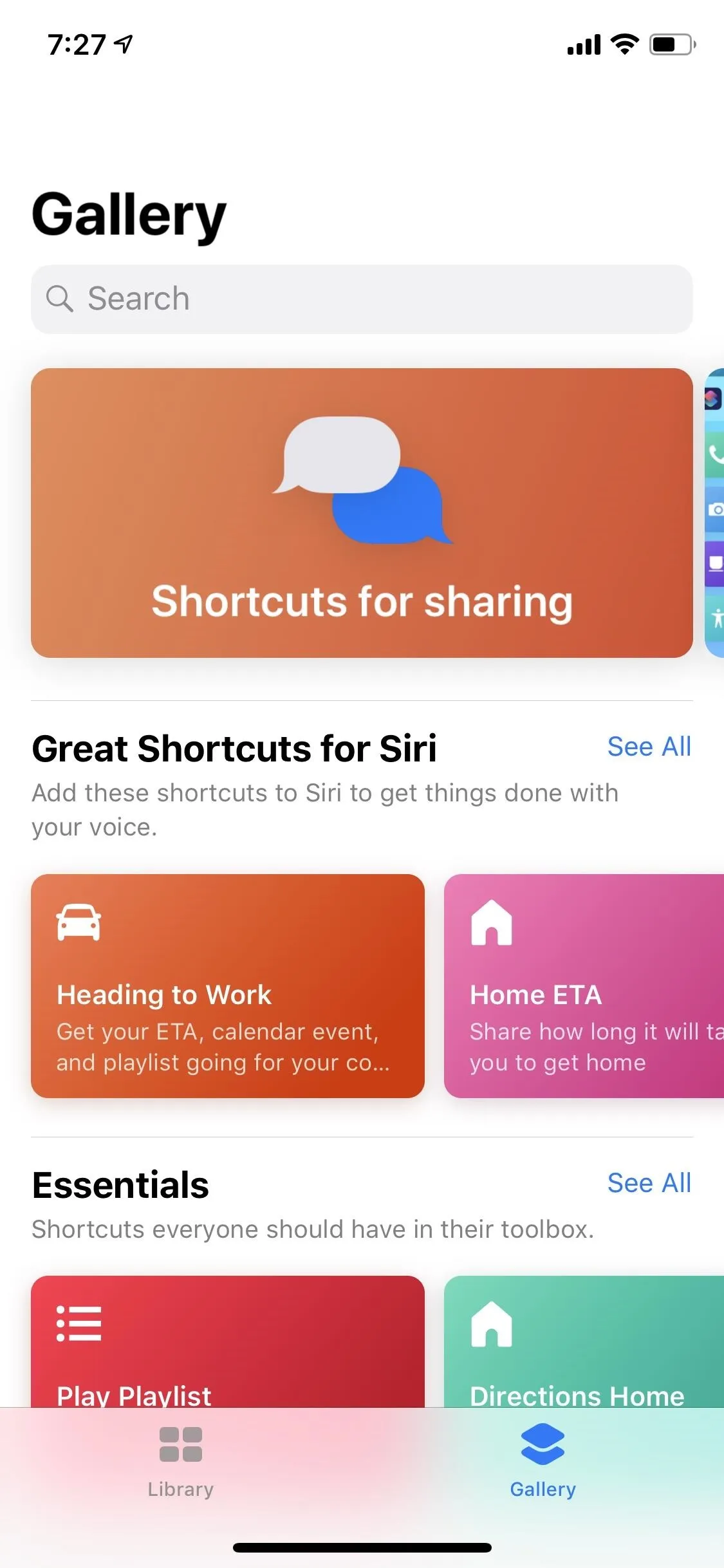 Mobile app interface displaying various shortcuts and options for sharing.