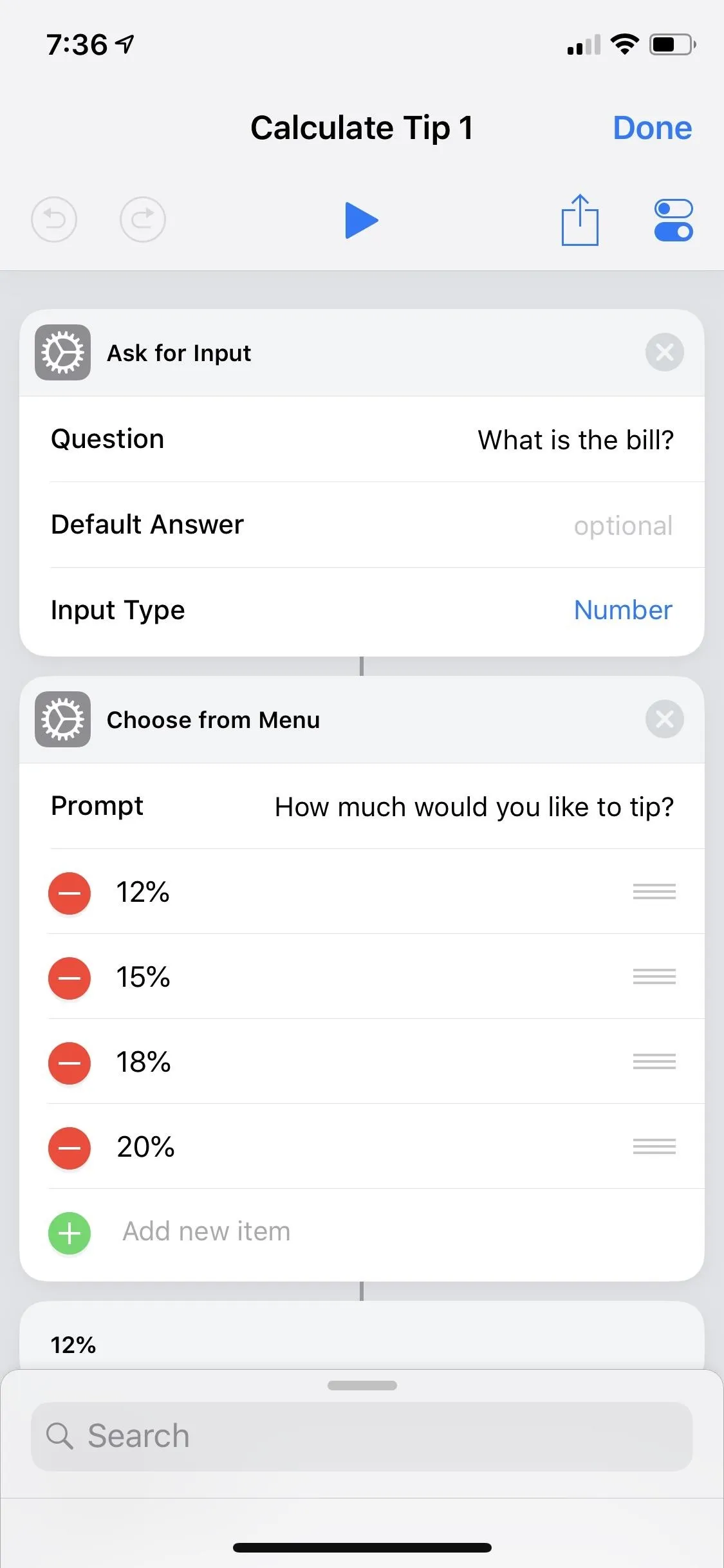 Calculator app interface showing user input and percentage calculations.