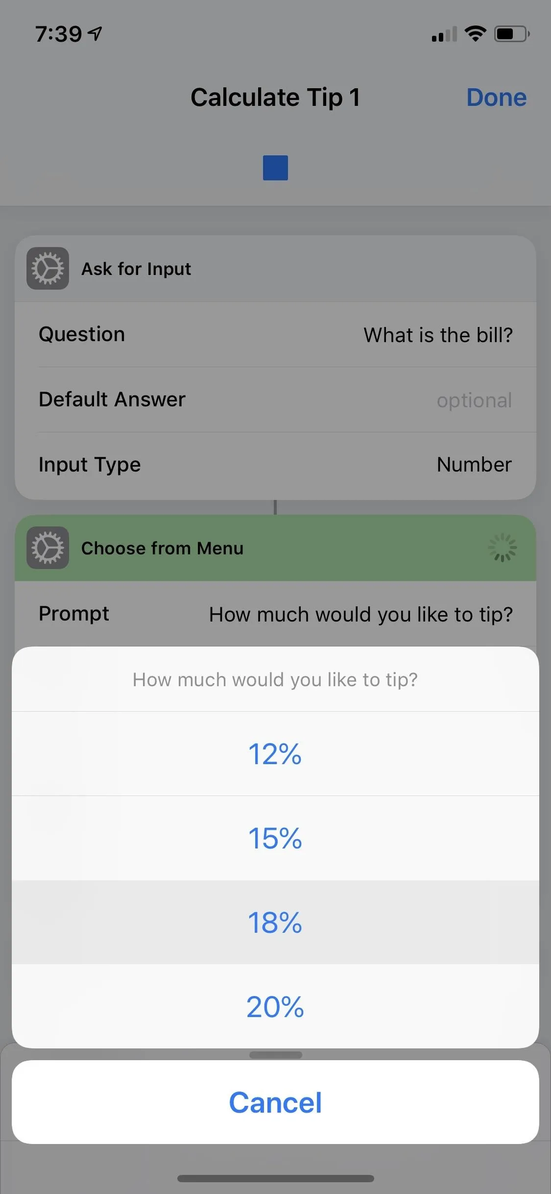 Calculator tip for calculating tip percentages on a smartphone.