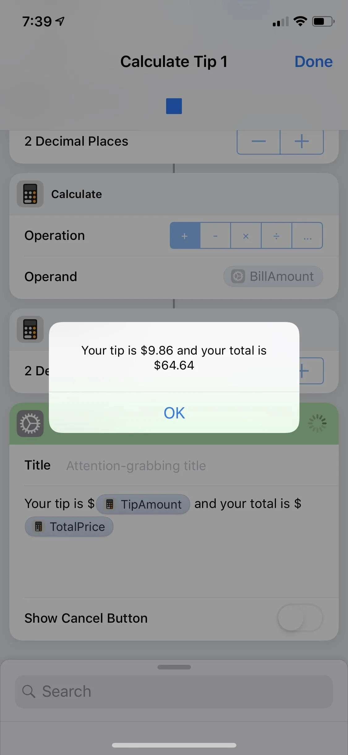 Tip calculator app interface displaying a message about the input value being invalid.