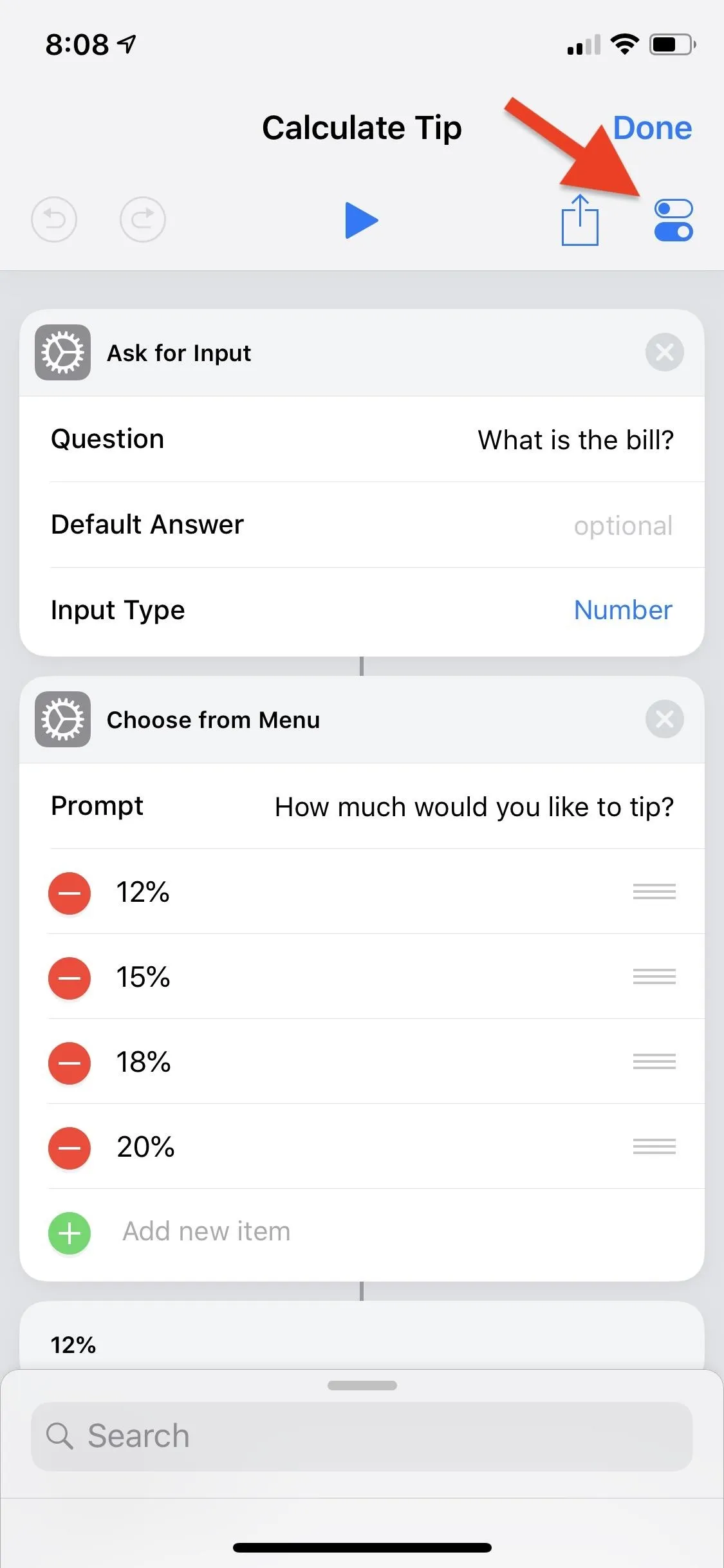 Tip calculator app interface displaying options for entering bill amount and selecting tip percentage.