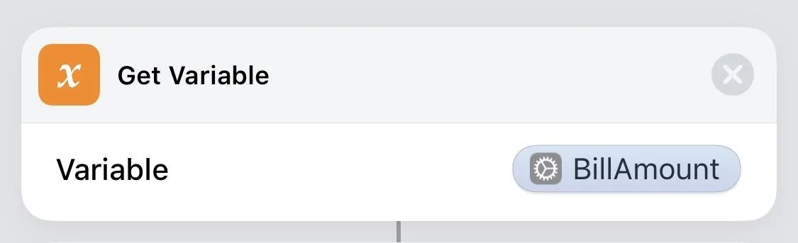 Get Variable action for Bill Amount in a digital interface.