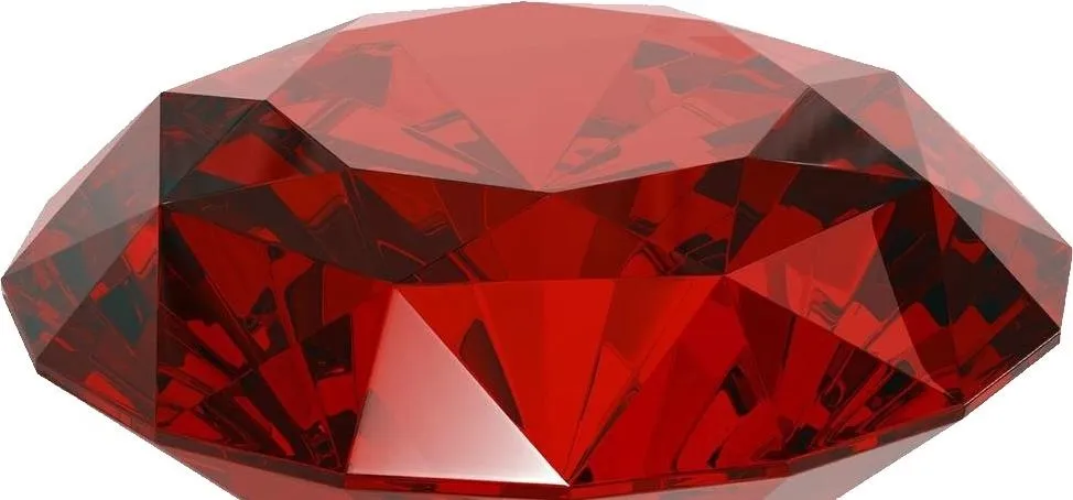 Red gemstone with a faceted cut.