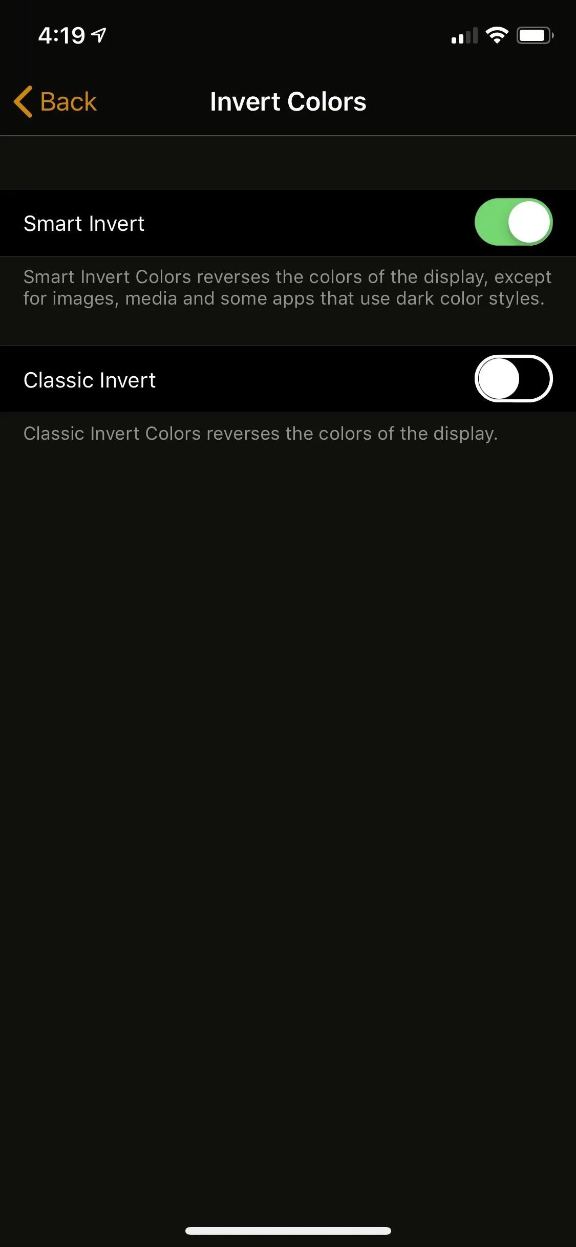 Settings interface for column insertion options in a mobile app.