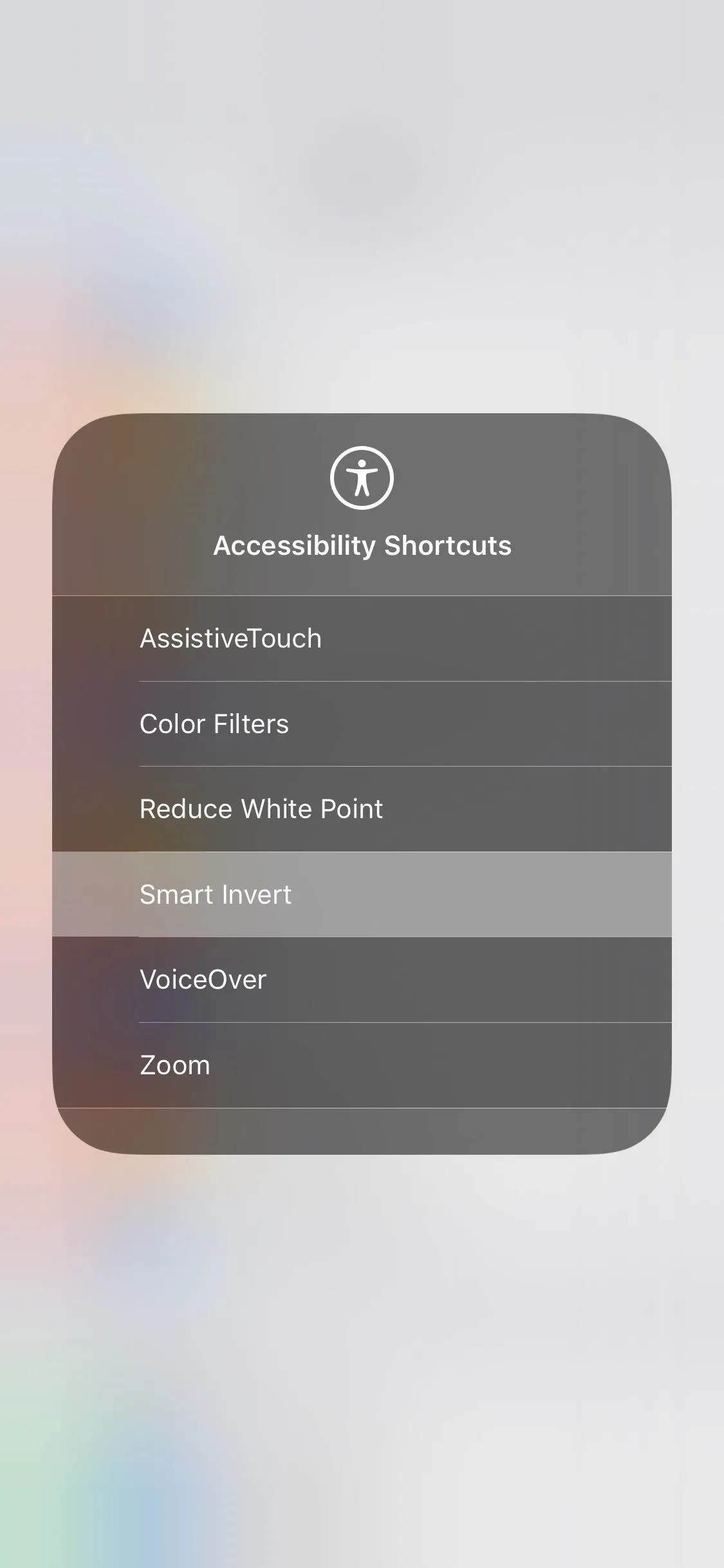 Accessibility settings menu on a mobile device.