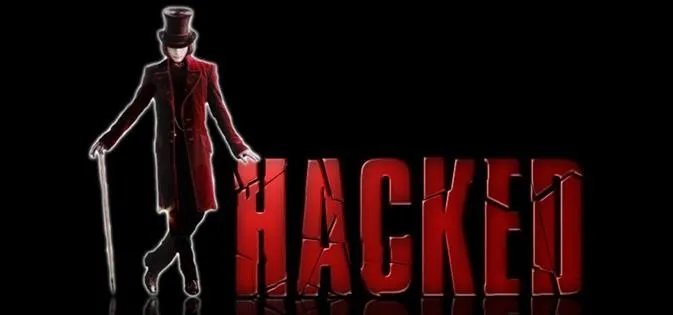 Hacker silhouette next to the word "HACKED" in red.