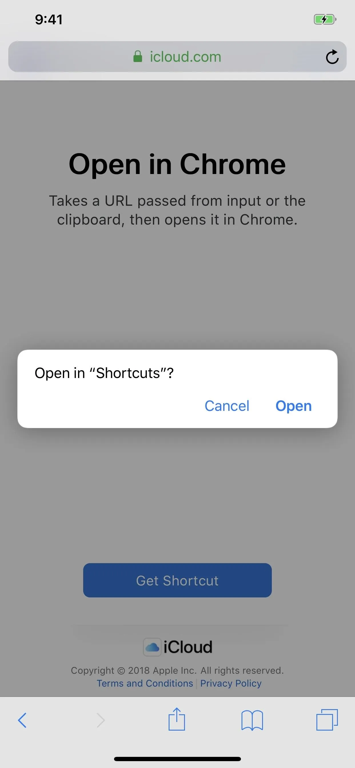 Prompt to open a URL in Chrome on a mobile device.