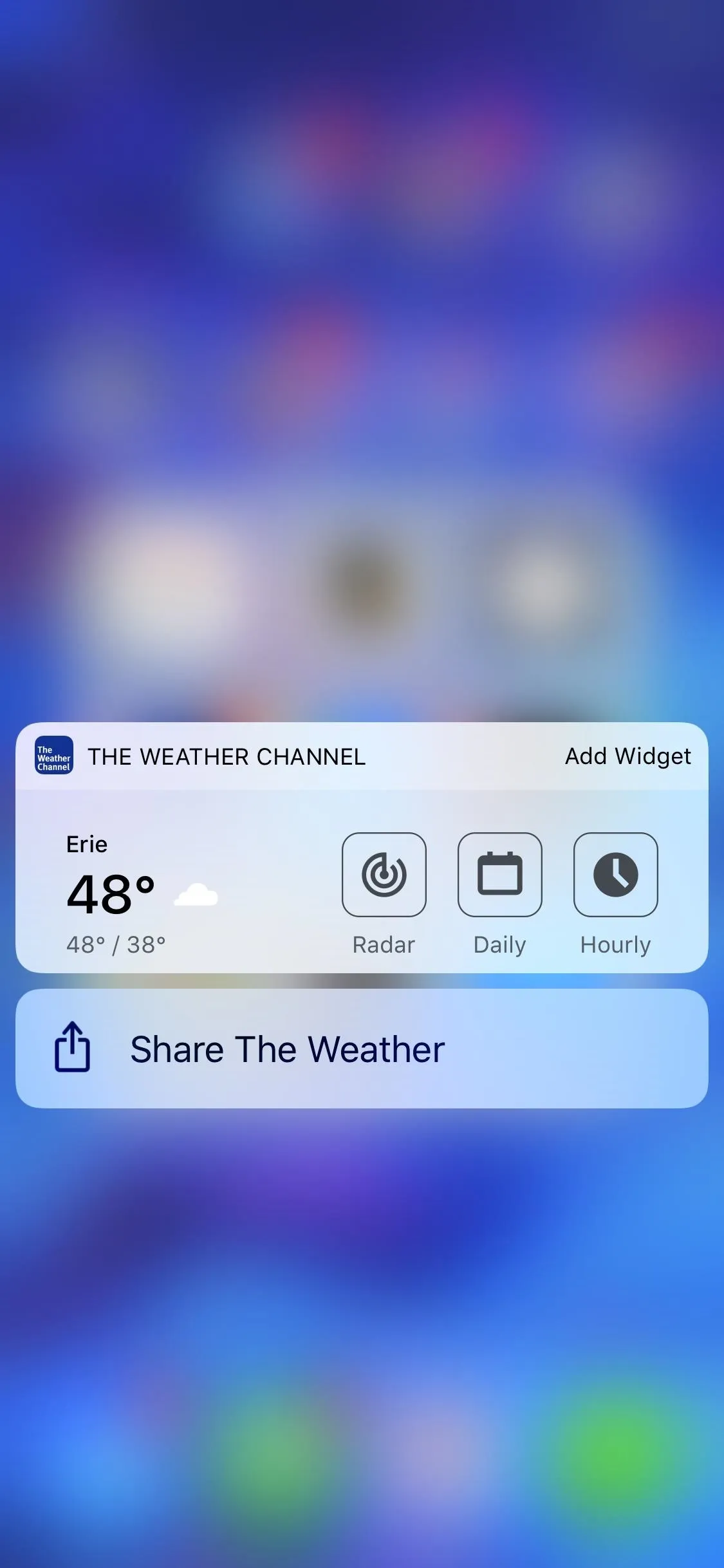 Weather app interface displaying current temperature and options.