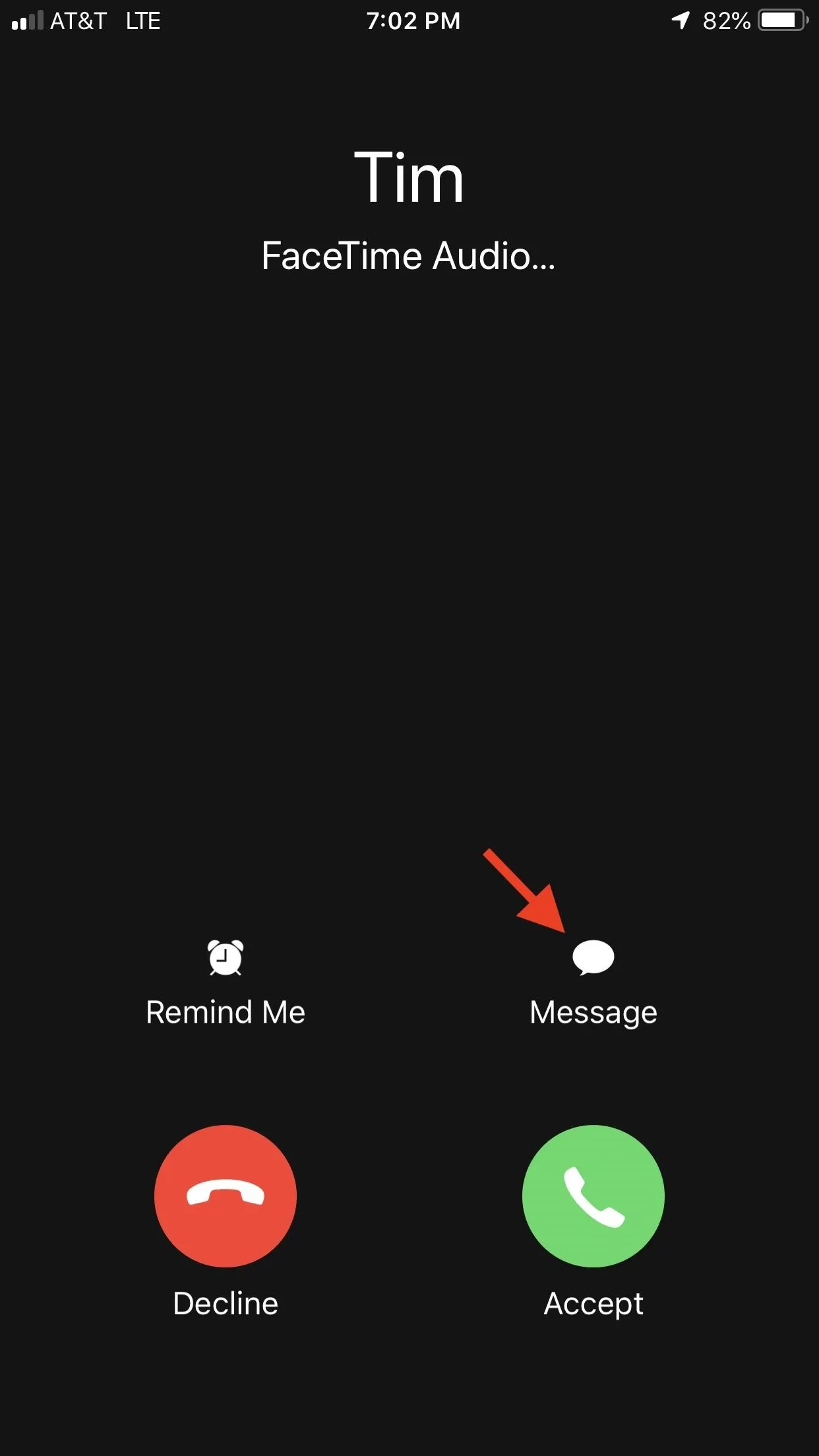 Incoming call screen with options to decline or accept the call and a message button.