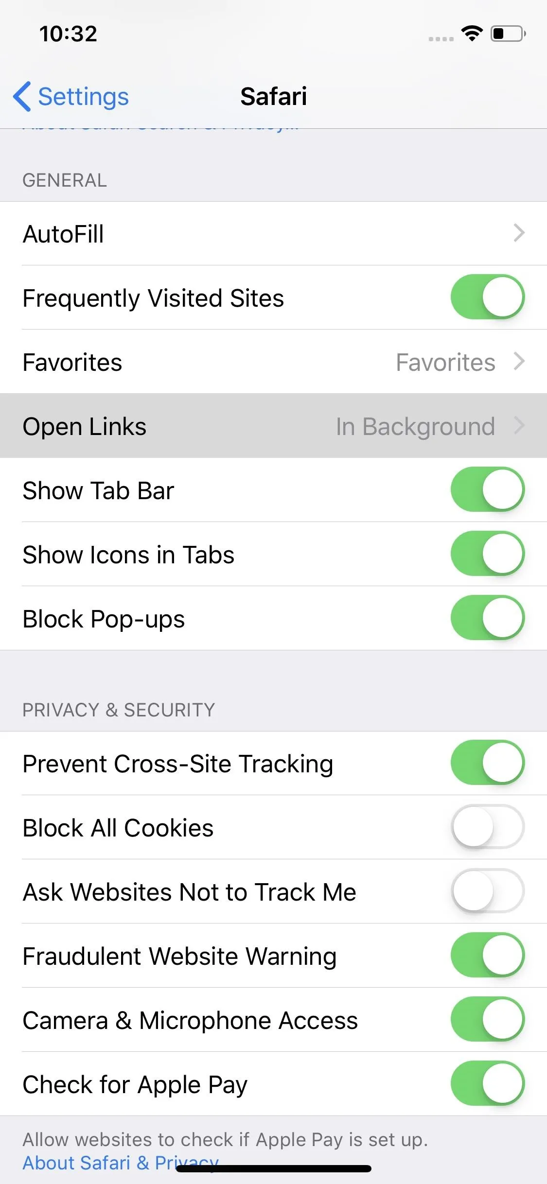 Settings menu on a mobile device with options for managing privacy, location, and accessibility features.