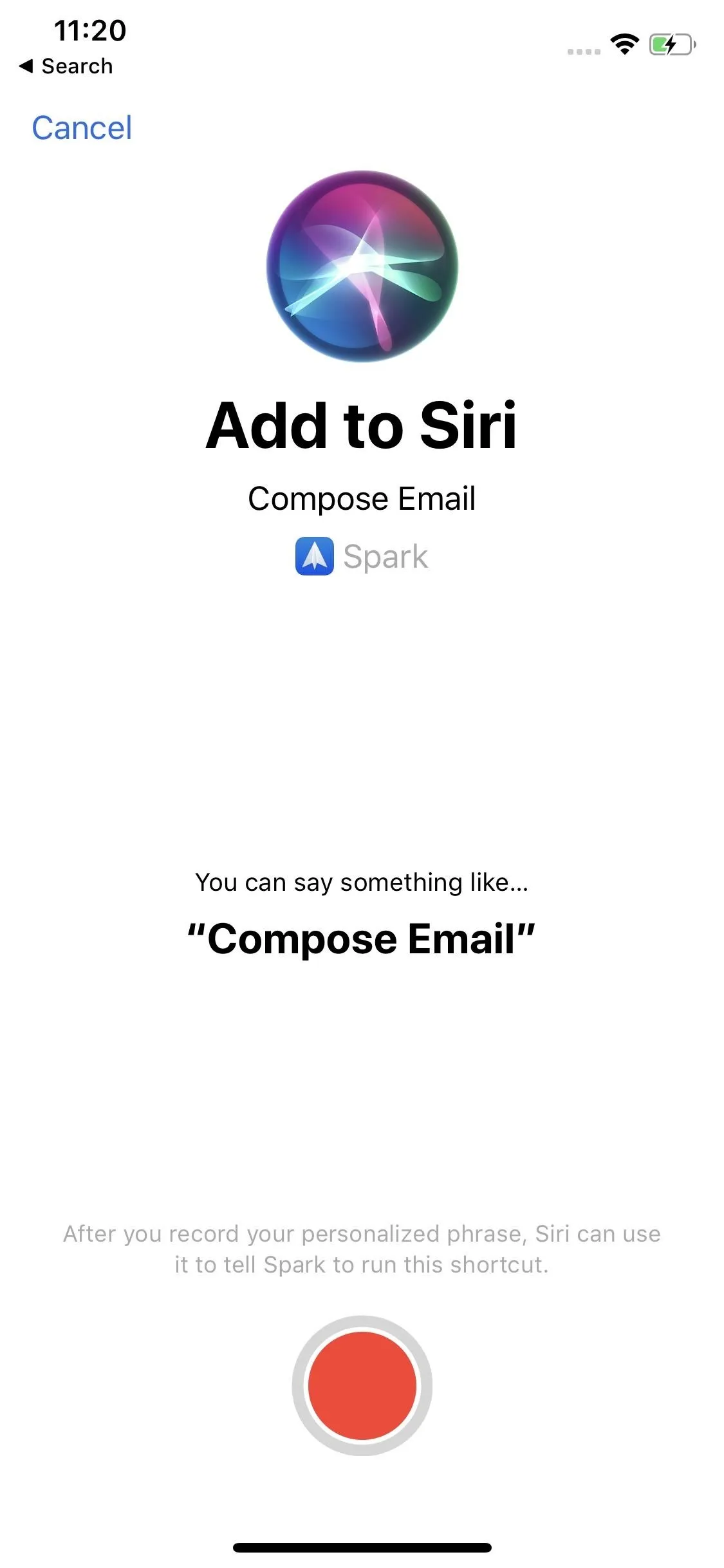 Add to Siri settings for email integration