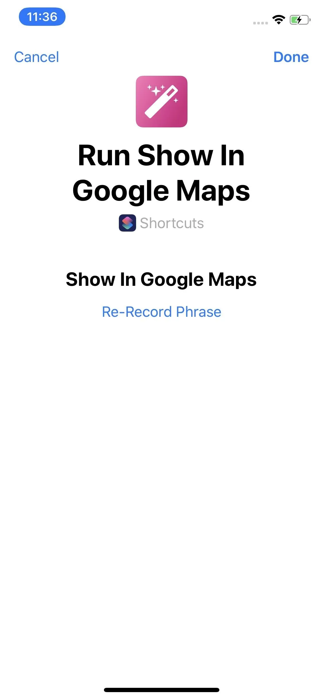 Run Show in Google Maps interface on a mobile device.