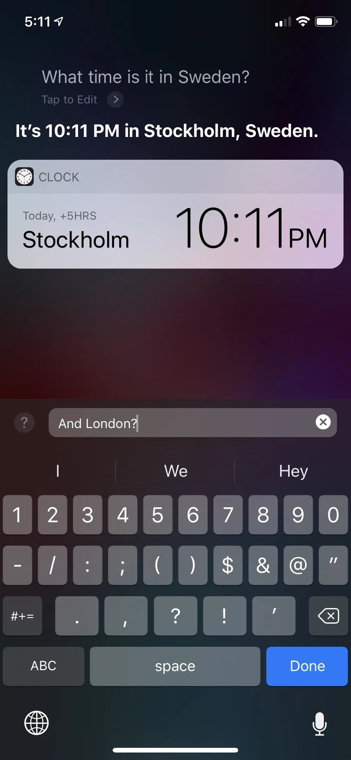 Stockholm time displayed as 10:11 PM on a smartphone.