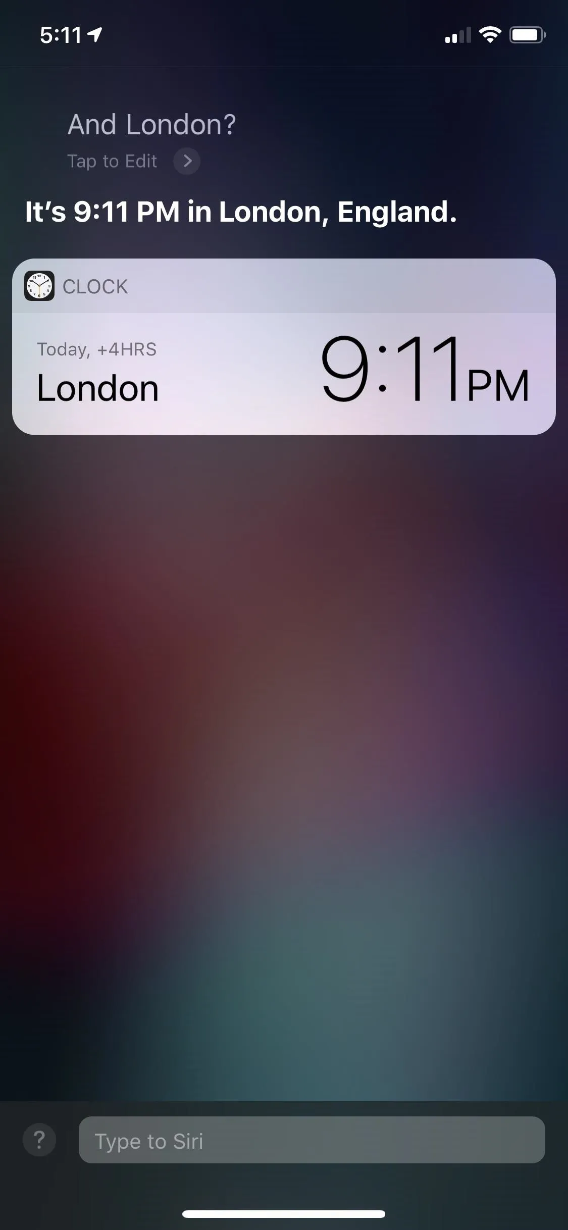 Time display for London, England at 9:11 PM.