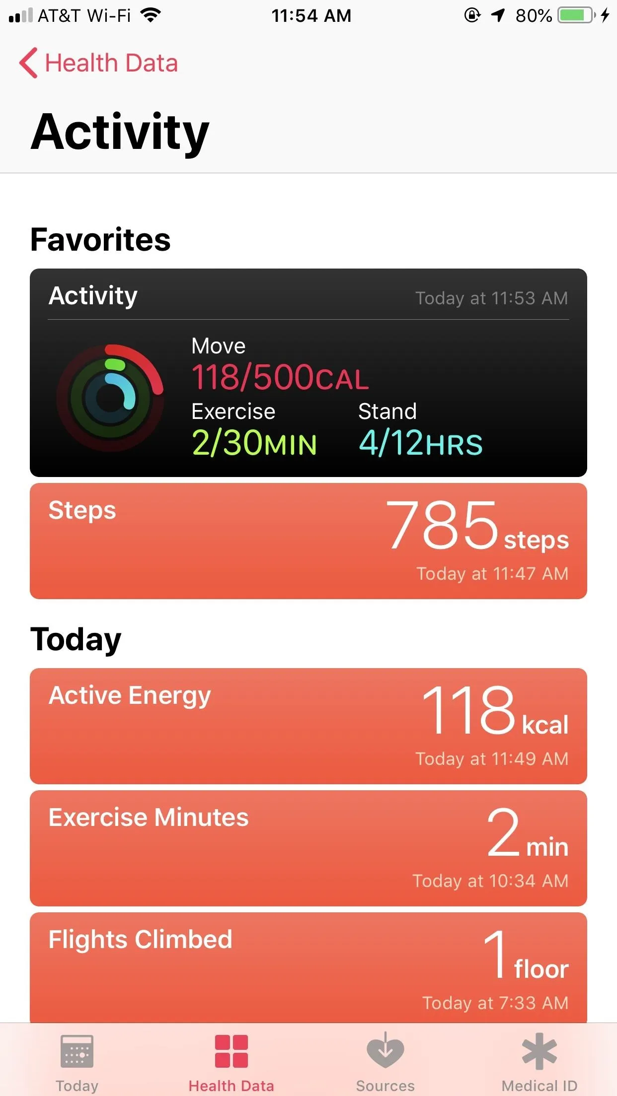 Fitness tracking app activity summary displaying steps, calories burned, exercise minutes, and flights of stairs crossed.