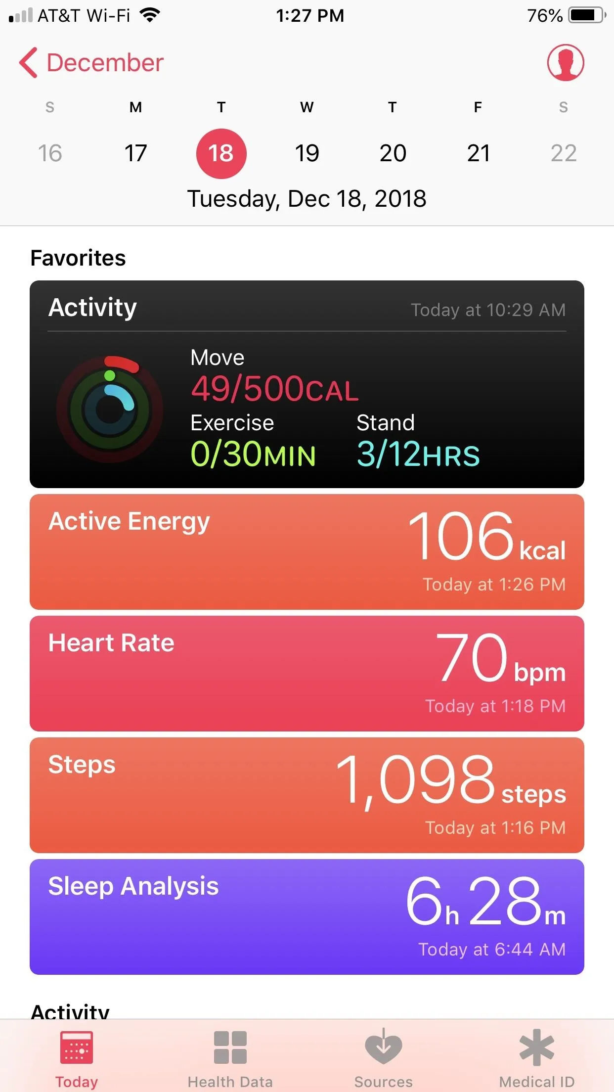 Activity tracking app display showcasing daily statistics including distance, calories burned, heart rate, steps, and sleep analysis.