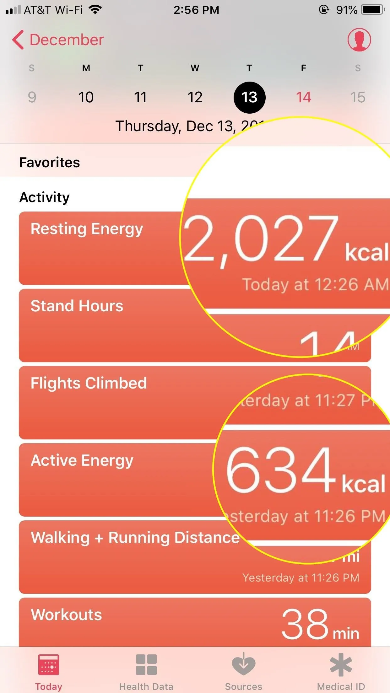 Daily activity summary showing energy expenditure and stats.