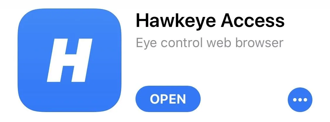 Hawkeye Access app icon featuring the letter "H" and description as an eye control web browser.