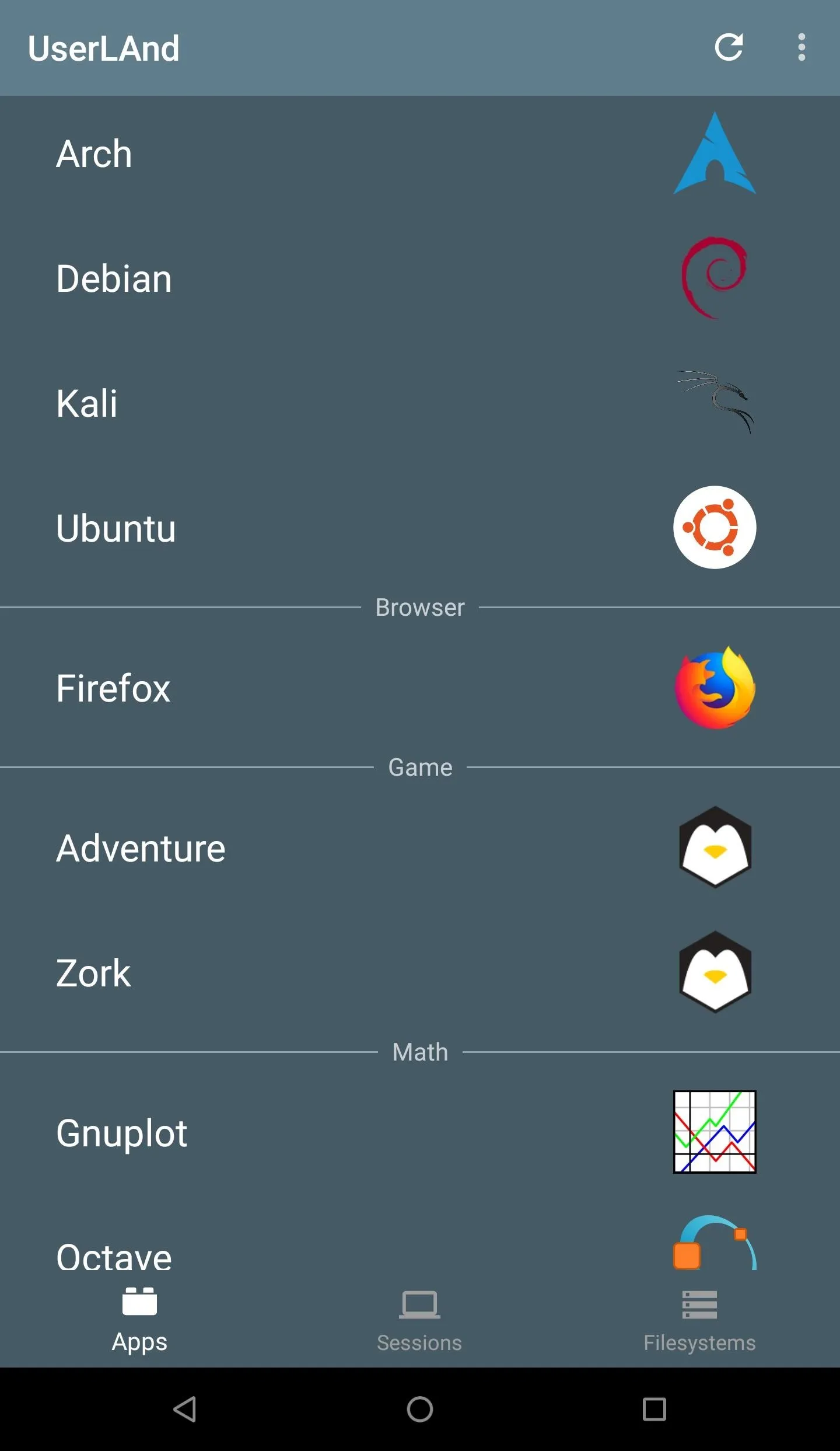 List of operating systems and applications in a mobile interface.