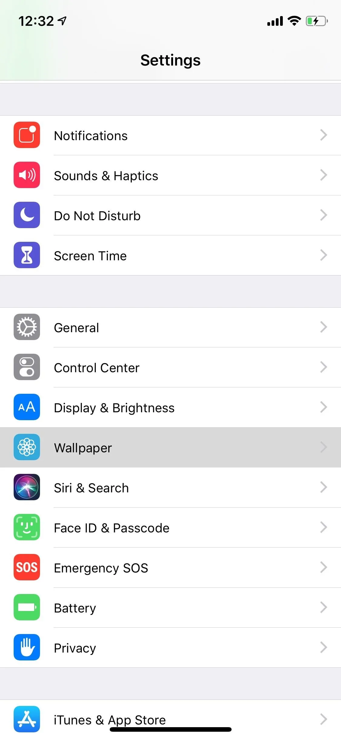 Settings menu on a mobile device displaying various options.