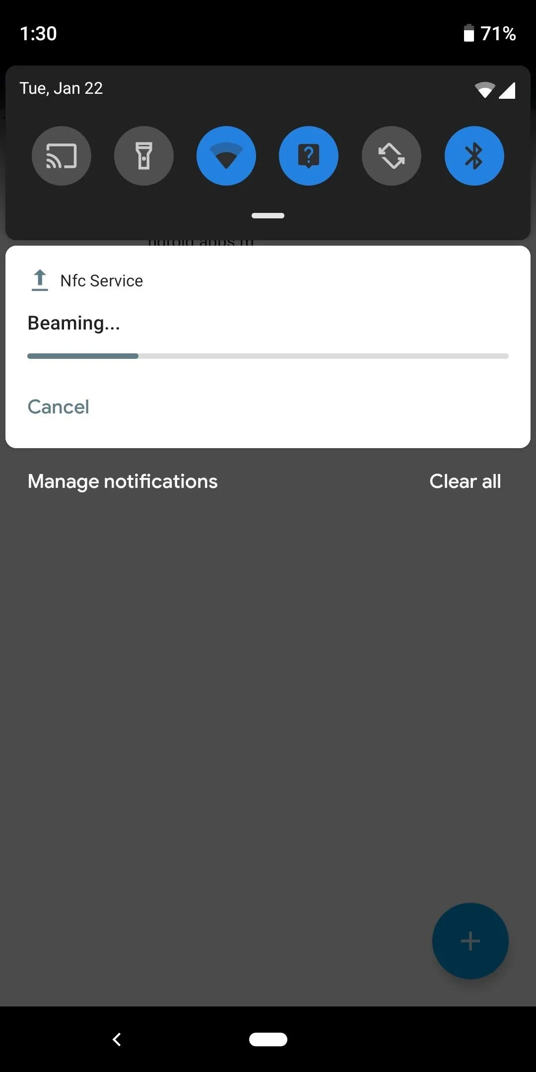 Mobile notification panel displaying various options and controls.