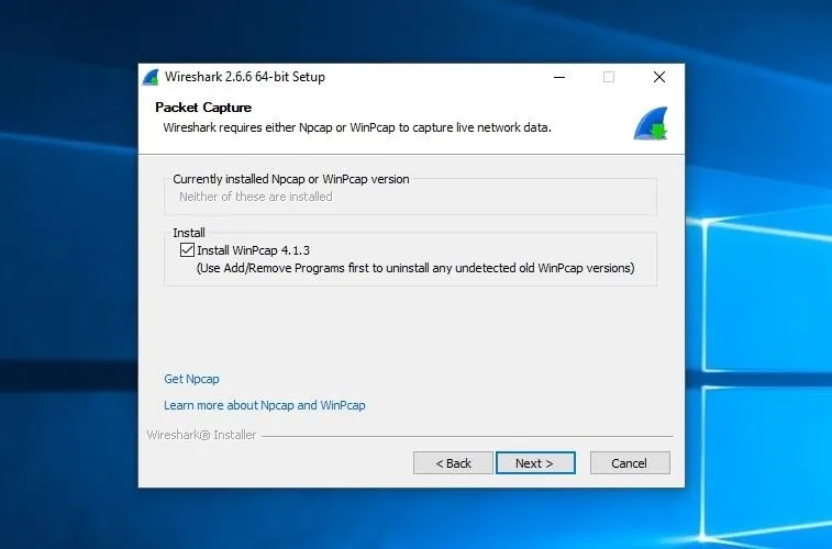 Network setup interface showing installation progress and settings for capturing network data.