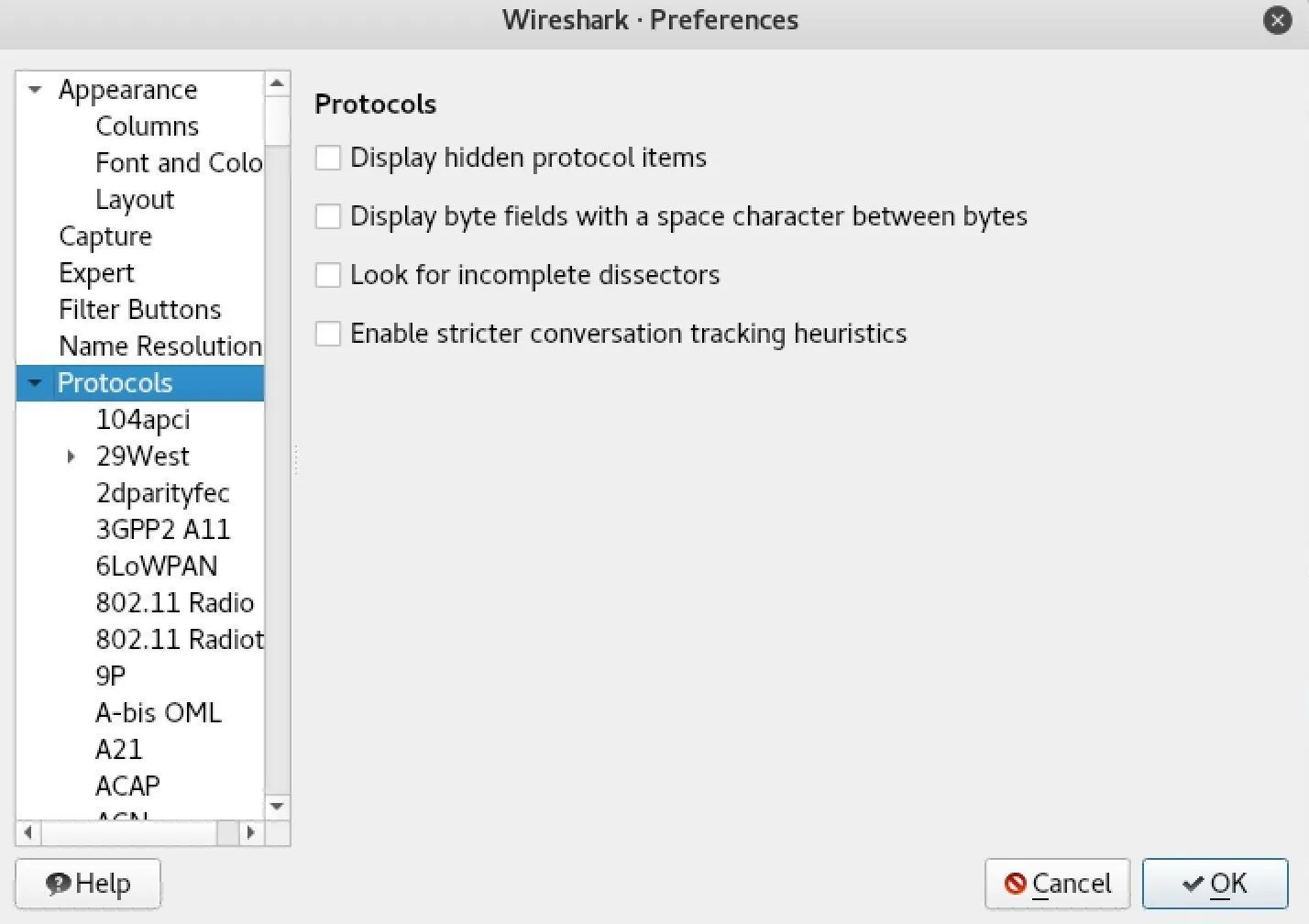 Preferences window displaying protocol settings in a software application.