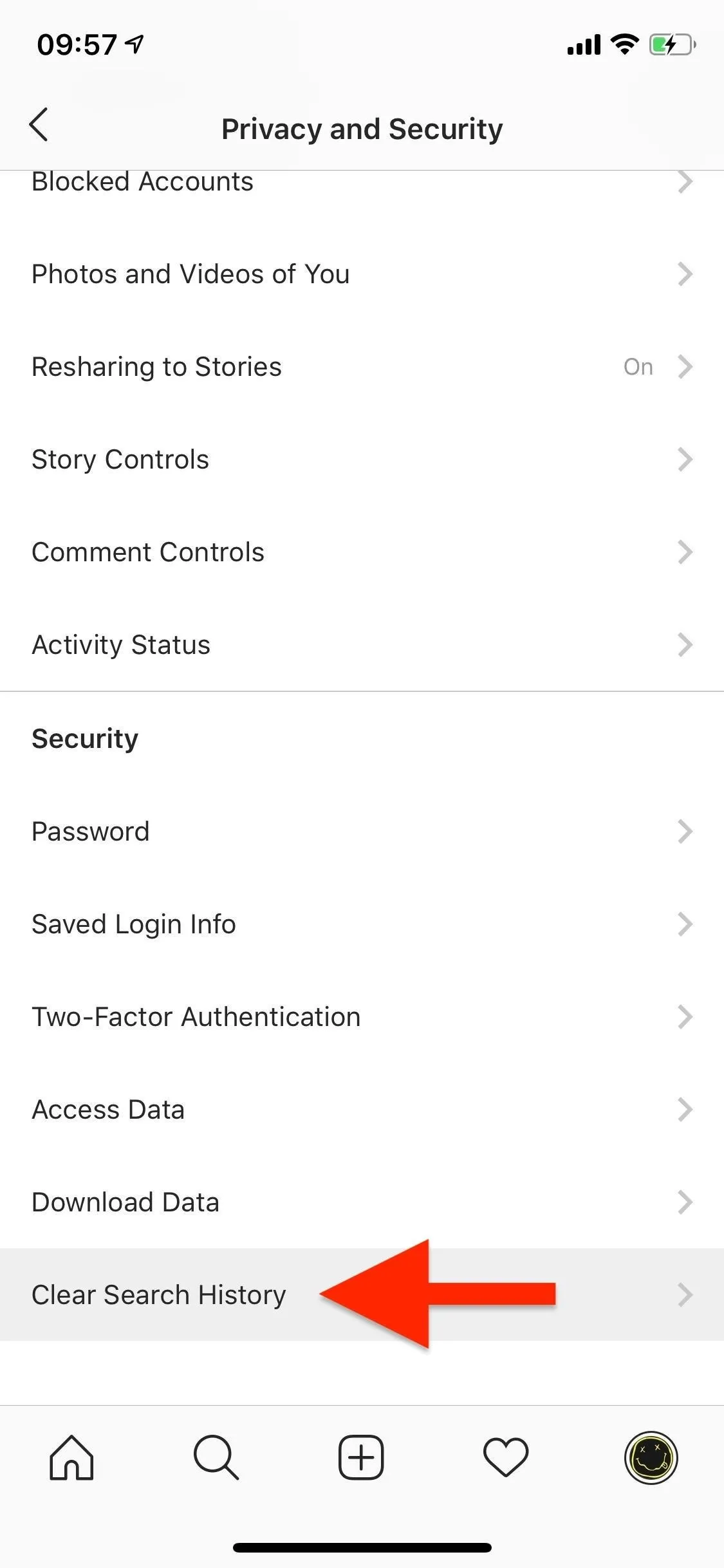 Privacy and security settings menu on a mobile device with a highlighted option.