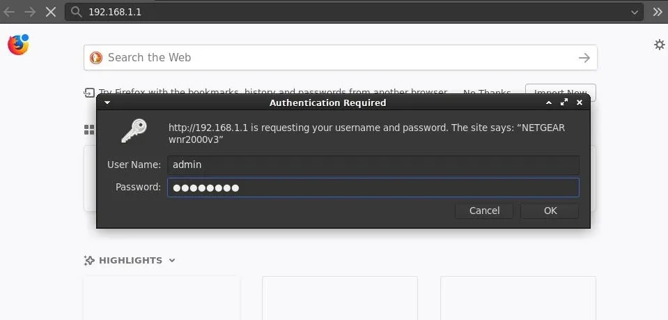 Login prompt for network access requiring username and password.