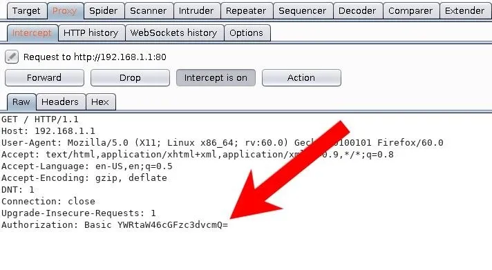 HTTP response header with authorization details and a red arrow pointing to a specific line.