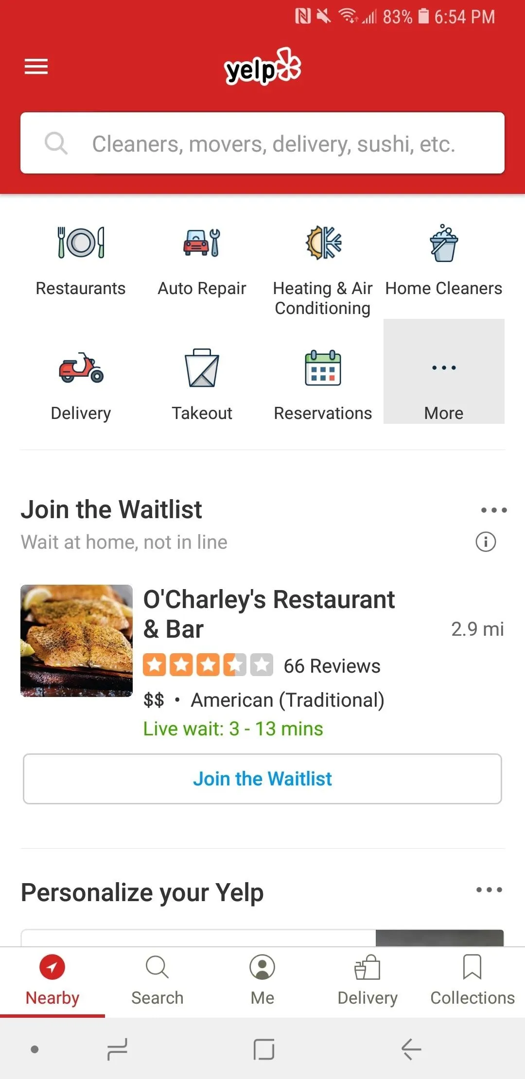 Screenshot of a restaurant's listing on a mobile app, featuring details about location, hours, and menu options.