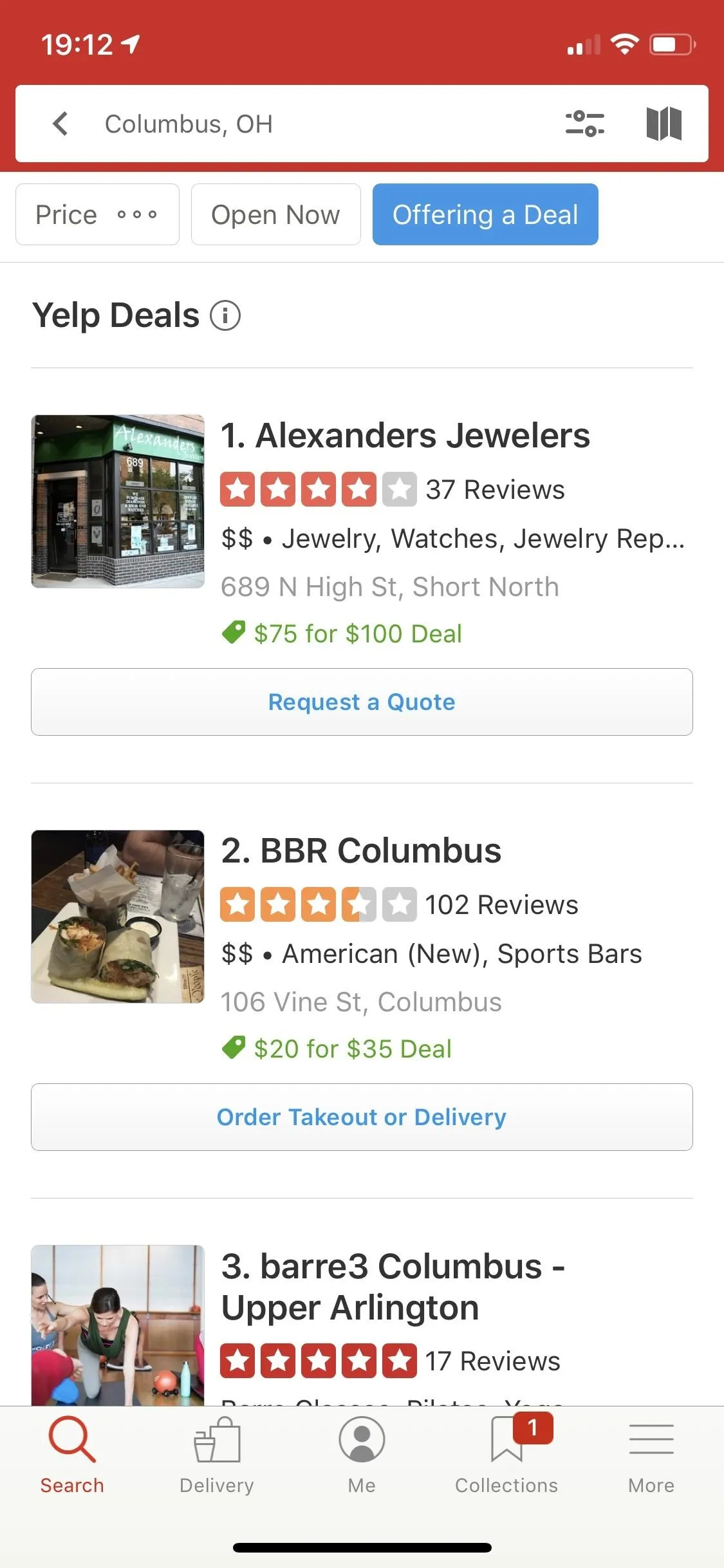 Jewelry store listings with ratings and details.