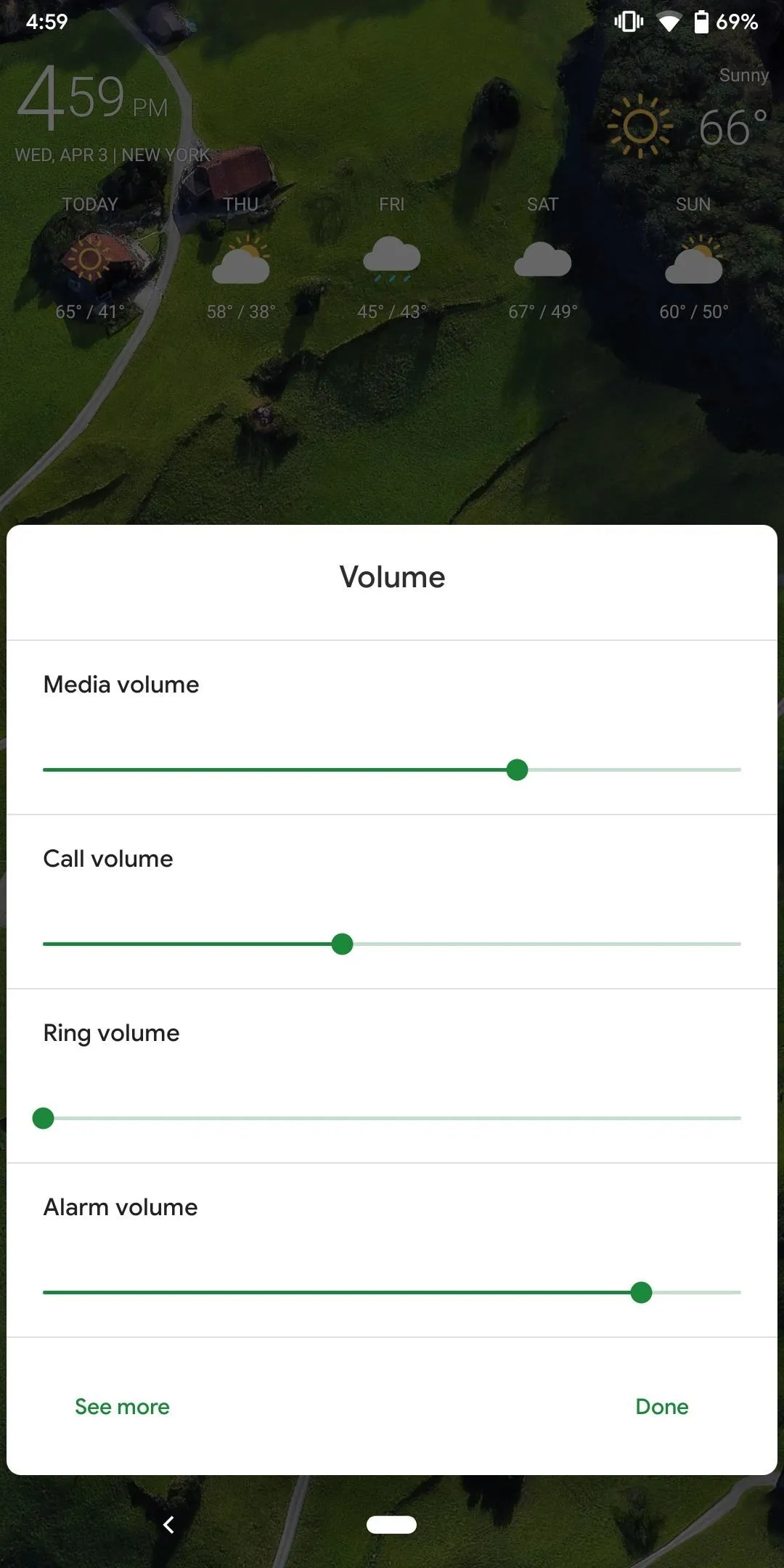 Mobile device volume settings interface.